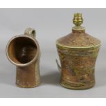 A Jane Hamlyn Millfield pottery salt glazed lamp base and salt pot.