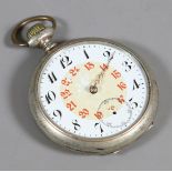 A Continental silver cased pocket watch with subsidiary seconds dial.