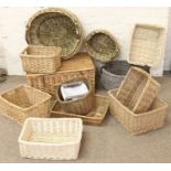 A collection of twelve wicker work baskets.