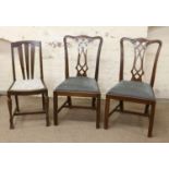 A Harlequin trio of chairs including a pair of mahogany Hepplewhite style dining chairs with name