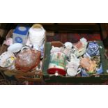 Two boxes of miscellaneous ceramics and glassware to include commemorative wares, cottageware,