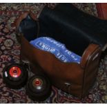 Two Australian made R. W. Hensell & Sons 'Henselite' lawn bowls in carry case.