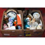 Two boxes of miscellaneous to include Noritake, Mintons, Murano style glass, blue and white, Sylvac,