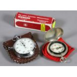 A chrome plate stopwatch by Smiths in original box with protective leather wallet along with a