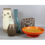 A West German art pottery vase along with a Wilkinson ceramic bowl and a pottery jug together with