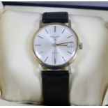 A gentleman's 9ct gold cased Favre Leuba Geneve automatic wristwatch with silvered dial,