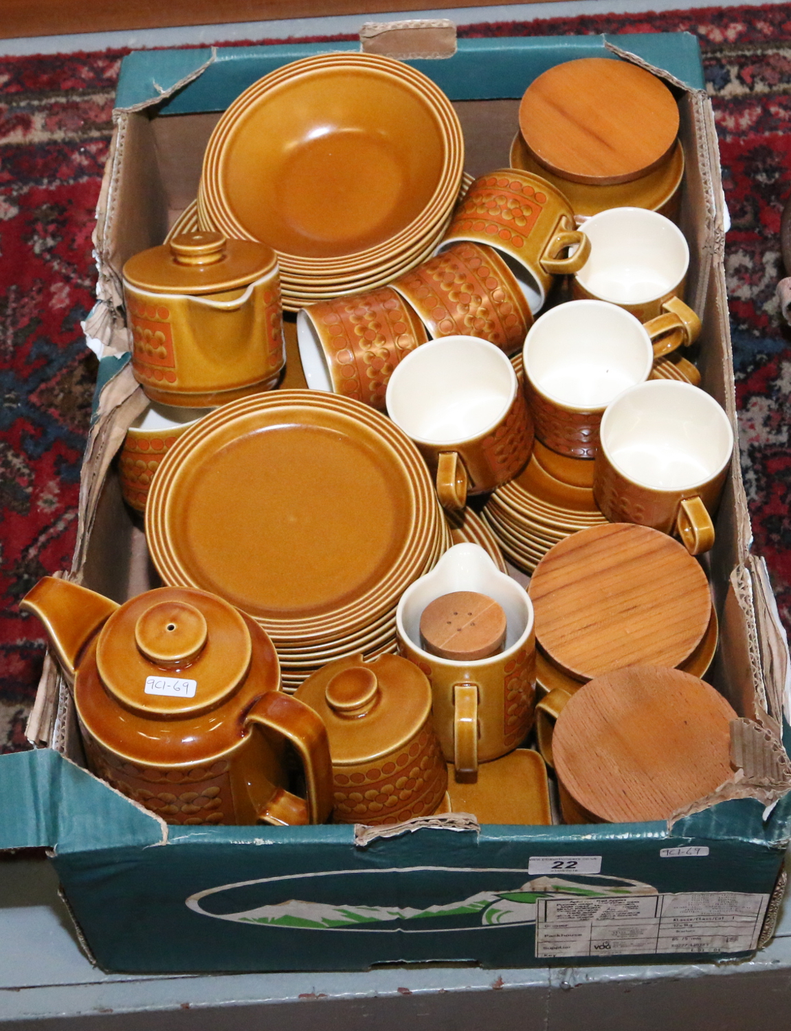 A Hornsea Saffron design tea set and dinner wares to include teapot, tea jar, milk jug, sugar bowl,