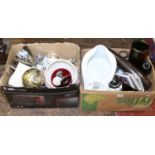 Two boxes of miscellaneous to include Alfred Meakin, glassware, decorative vases, local pottery,