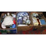 Three boxes of mixed china, glass and collectables to include Royal Doulton cabinet plates, etc.