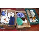 Three boxes of mixed china and ornaments to include Royal Doulton and Coalport examples.
