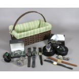 A basket and contents of quartz wristwatches to include Claude Valentine, Seiko and Ronica, etc.