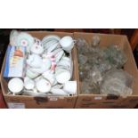 Two boxes of miscellaneous ceramics and glass to include Portmerion and assorted teawares,