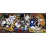 Three boxes of mixed ceramics and kitchenware along with a pond yacht, etc.