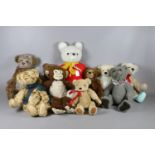 Ten teddy bears, one formed as a monkey and including jointed examples, makers; Deans,