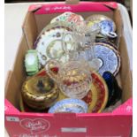 A box of china and glass including 18th century Worcester, Derby, Spode and Whitefriars etc.