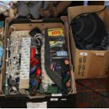 Two boxes of vintage Scalextric power unit track and accessories.