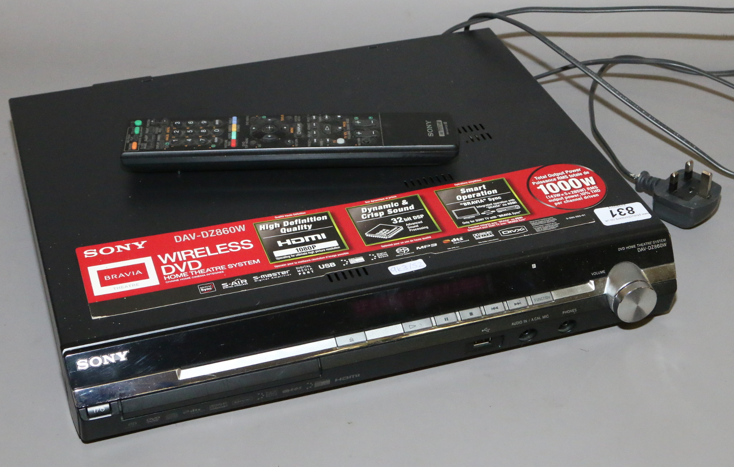 A Sony DAV-DZ860W wireless DVD home theatre system with remote control