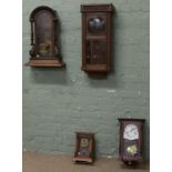 A Wood & Sons C20th wall clock with twin train movement along with three wall clock cases in