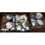 Three boxes of miscellaneous items to include post box, money box, Kilner type jars, dinner plate,