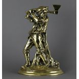 A Victorian cast-brass door porter, man wielding an axe. 38.5cm high. Good condition, indistinct