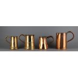 Two 19th century copper tankards with two 19th century copper jugs. (4) Condition commensurate