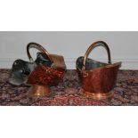 A Victorian copper coal scuttle, hexagonal, with shovel, 44cm high x 41cm long, sold together with a