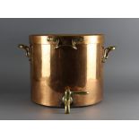 A large Victorian copper tea urn, with brass fittings. 30.5cm high x 47cm wide. Solder around tap