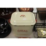 Red and cream enamel bread bin