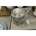 Chinese teapot with bird in floral decoration, barrel shape