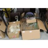 Five boxes of misc., glass, Hornsea tea set, etc.