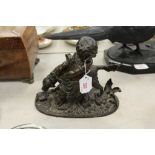 After Auguste Joseph Peiffer-child and dog-bronze-signed Peiffer