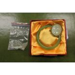 Nephrite jade bangle, brooch & earrings