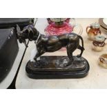 Bronze dog & pheasant on marble base