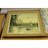 W. Eric Thorp - Oil painting - River scene, canvas 40cm x 51cm, signed in full, in gilt moulded