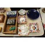 Bamboo tray & Chinese porcelain items