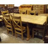 Willis & Gambia Oak Draw Leaf Refectory Style Table and Six Chairs