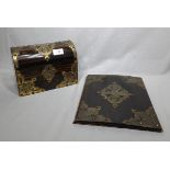 Gothic Brass Mounted Coramandle Wood Stationary Box and Blotter