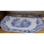 22" Blue & White Meat Plate