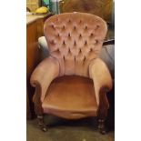 Victorian Button Back Gentleman's Armchair in Pink Draylon