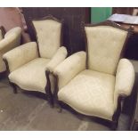 Pair of Late Victorian Salon Arm Chairs with Button Upholstery