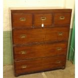 19th Century Military Chest of Three Over Three Drawers with Brass Reinforced Corners