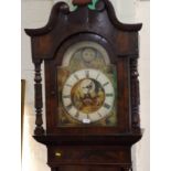 Victorian Painted Face Eight Day Long Case Clock with Mahogany Case and Moon Roller Dial by Rava