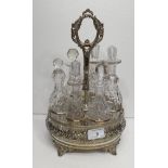 Six Bottle Cruet Set in Plated Silver Stand