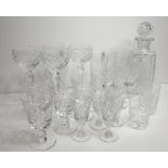 Collection of Cut Glass Wine Glasses and Decanter