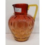 Cranberry Glass Wine Jug with Green Glass Handle - 8" tall