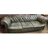 Victorian Style Buttoned Three Seater Chesterfield Settee on Brass Casters