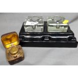 Glass Desk Stand and Small Portable Inkwell