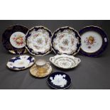 Pair of Coalport Hand Painted Blue and Gilt Plates and other Coalport and Crown Derby China