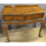 Matching Burr Walnut Cabriole Leg Cutlery Table with Two Drawers, 40" long