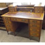 Late Victorian Oak Nine Drawer Kneehole Desk with Gallery Back